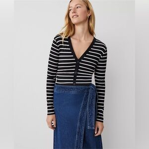 Ann Taylor Weekend Collection Striped V-Neck Cardigan, black & white, XL, NWT